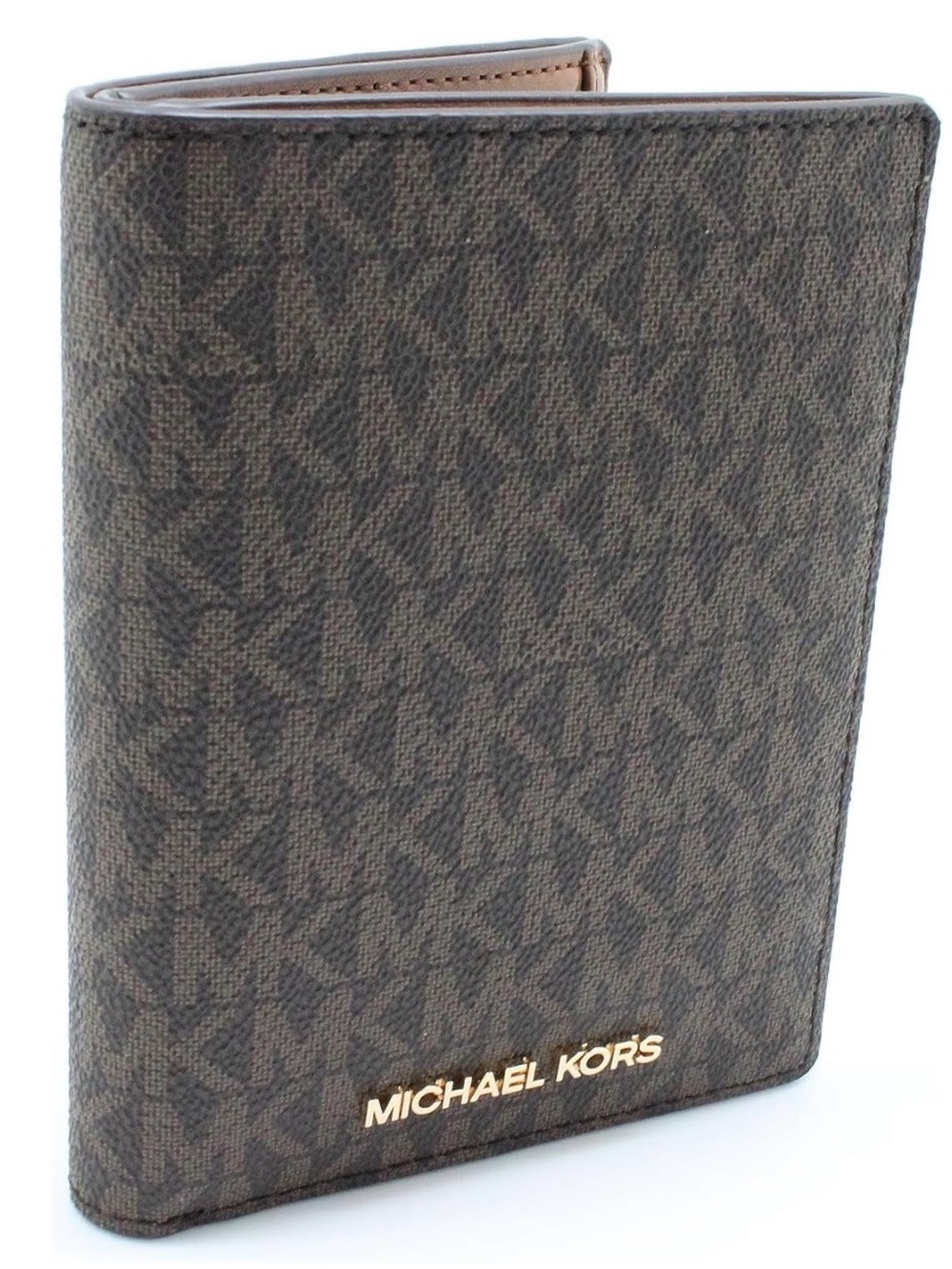 Michael Kors Brown Signature Jet Set Passport Holder with Gold Logo